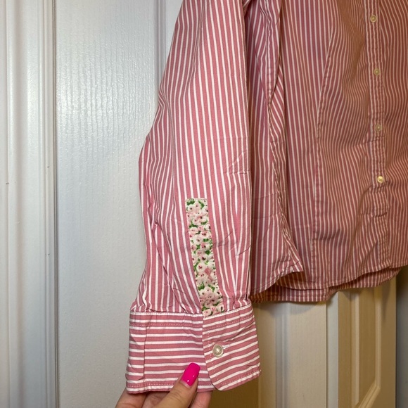 Talbots Stretch - Women's Button Up Shirt Long Sleeve Pink & White Stripe - Picture 4 of 11